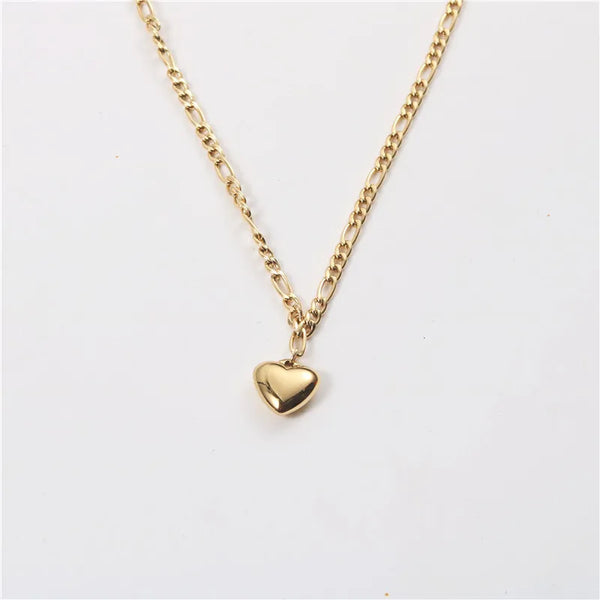 Heart Pendant Figaro Chain Necklace