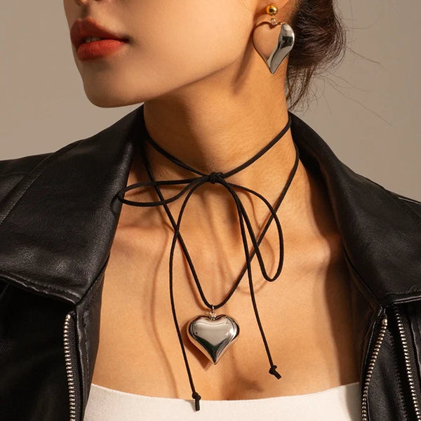 Heart Pendant Choker Necklace