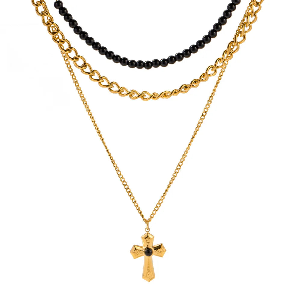 Agate Three Layer Cross Pendant Necklace