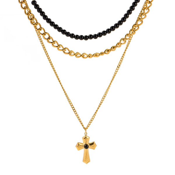 Agate Three Layer Cross Pendant Necklace