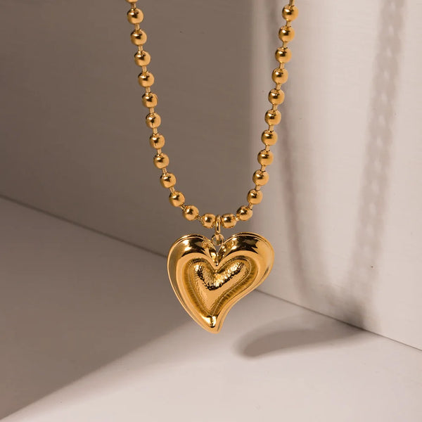 Beaded Chain Heart Pendant Necklace
