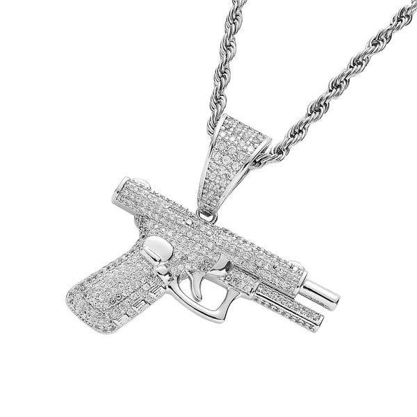 Paved Gun Pendant Necklace
