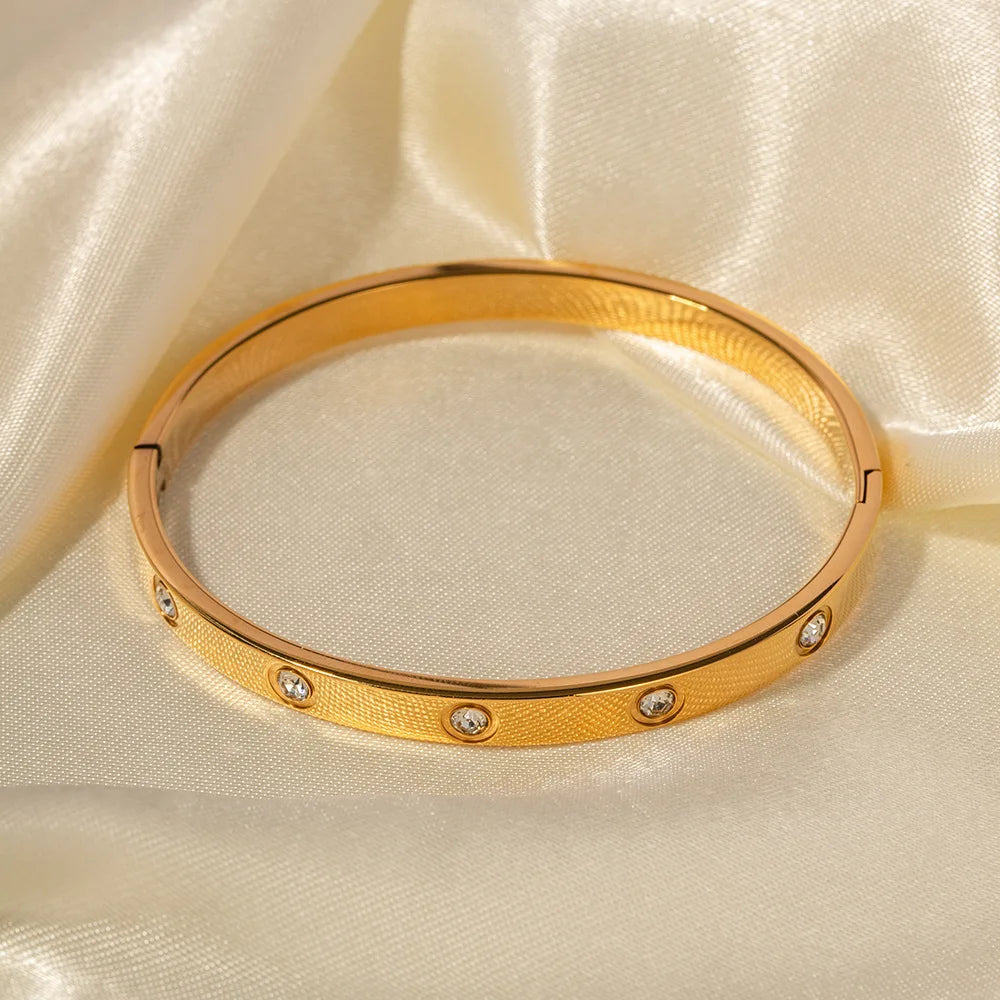 Zircon Inlaid Rectangular Alternating Bracelet