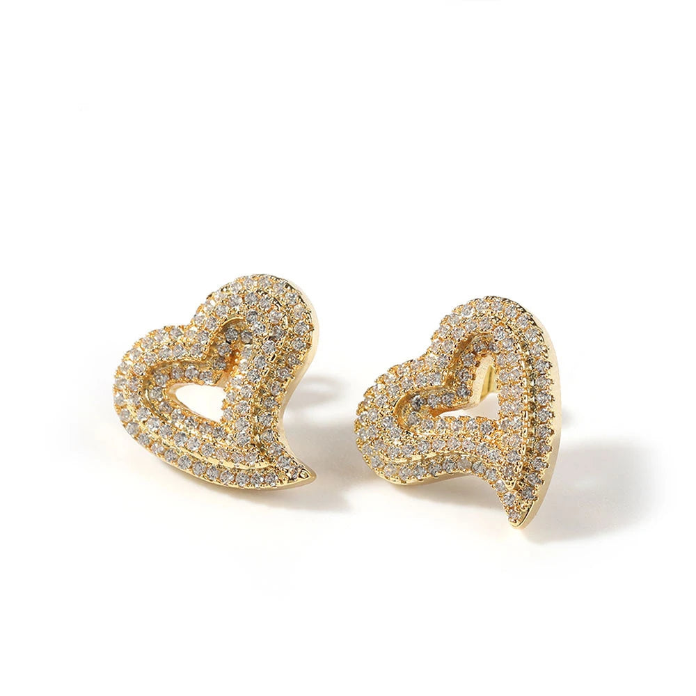 Heart Shape Hollow Cubic Zircon Earrings