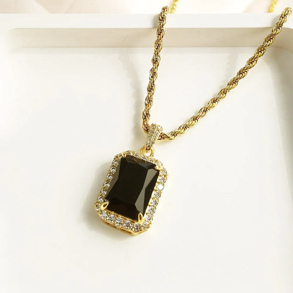 Black Gemstone Pendant  Necklace