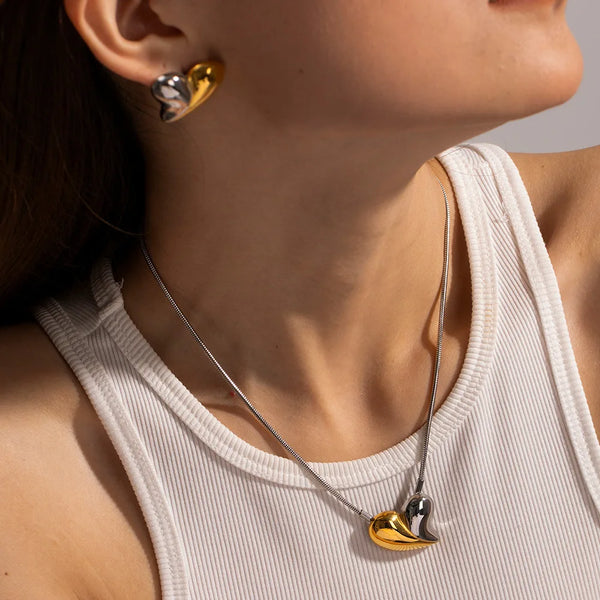 Heart Pendant Necklace & Stud Earrings